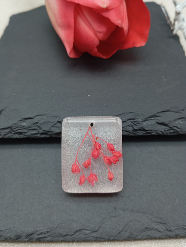 Pendentif petit rectangle rose et blanc