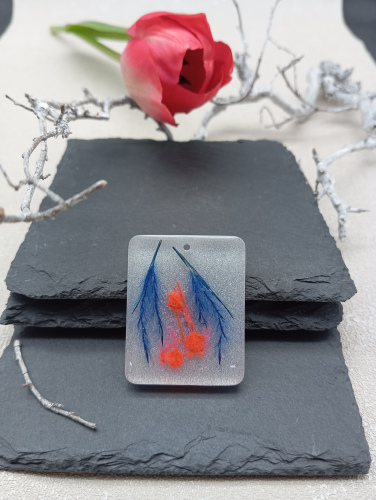 Pendentif grand rectangle bleu et blanc